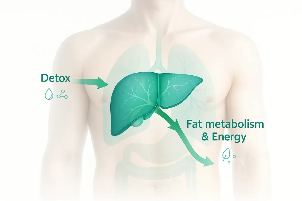 Diagram showing how improved liver detox supports natural fat metabolism.