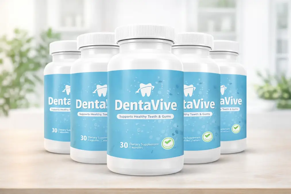 DentaVive oral probiotic supplement bottles designed to support healthy teeth and gums